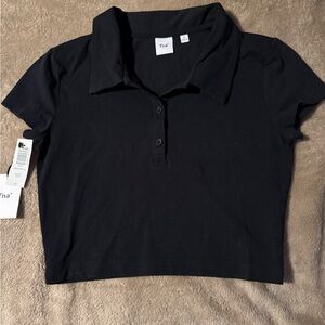 TNA Black Collared Crop Tee size small